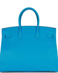 HMS Birkin 35 Bleu Frida Epsom Gold Hardware