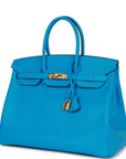 HMS Birkin 35 Bleu Frida Epsom Gold Hardware