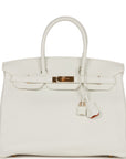 HMS Special Order (HSS) Birkin 35 White Verso Clemence Gold Hardware