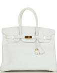 Top Quality HMS Birkin 35 White Clemence Gold Hardware