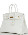 Top Quality HMS Birkin 35 White Clemence Gold Hardware