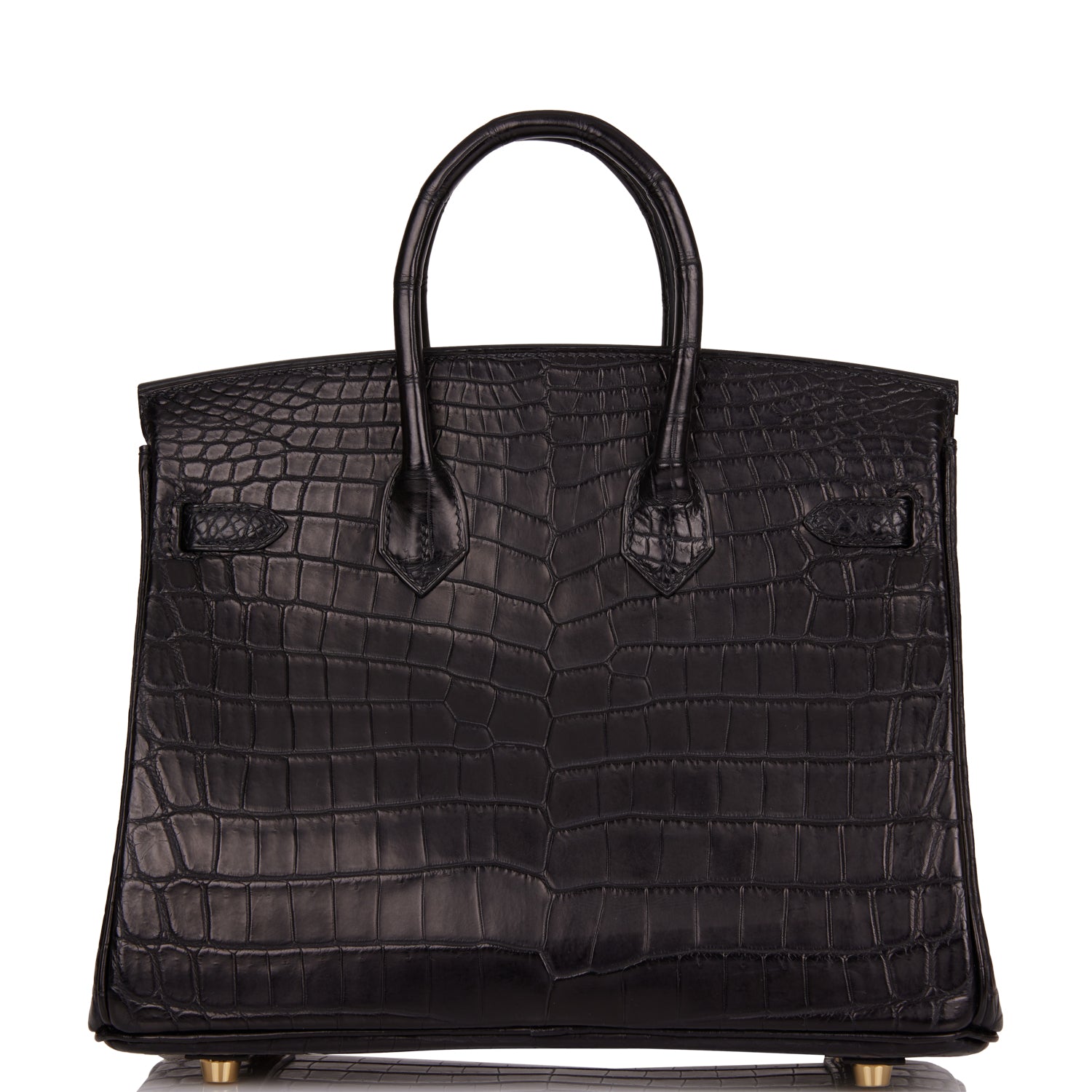 HMS Birkin 25 Black Matte Niloticus Crocodile Gold Hardware