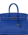 Top Quality HMS Birkin 35 Bleu Electric Togo Palladium Hardware