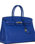 Top Quality HMS Birkin 35 Bleu Electric Togo Palladium Hardware