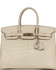 Top Quality HMS Birkin 35 Beton Matte Alligator Palladium Hardware