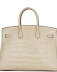 Top Quality HMS Birkin 35 Beton Matte Alligator Palladium Hardware