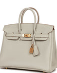 HMS Birkin 25 Gris Perle Togo Gold Hardware
