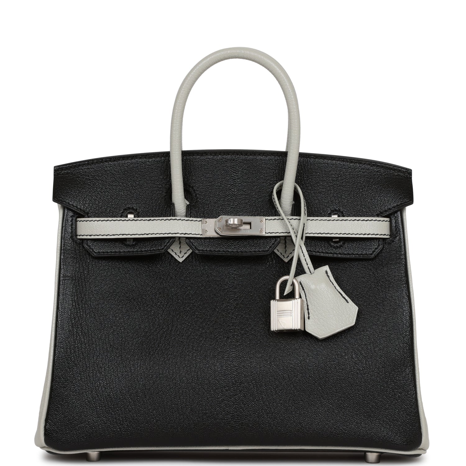 HMS Special Order (HSS) Birkin 25 Black and Gris Perle Chèvre Brushed Palladium Hardware