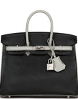 HMS Special Order (HSS) Birkin 25 Black and Gris Perle Chèvre Brushed Palladium Hardware