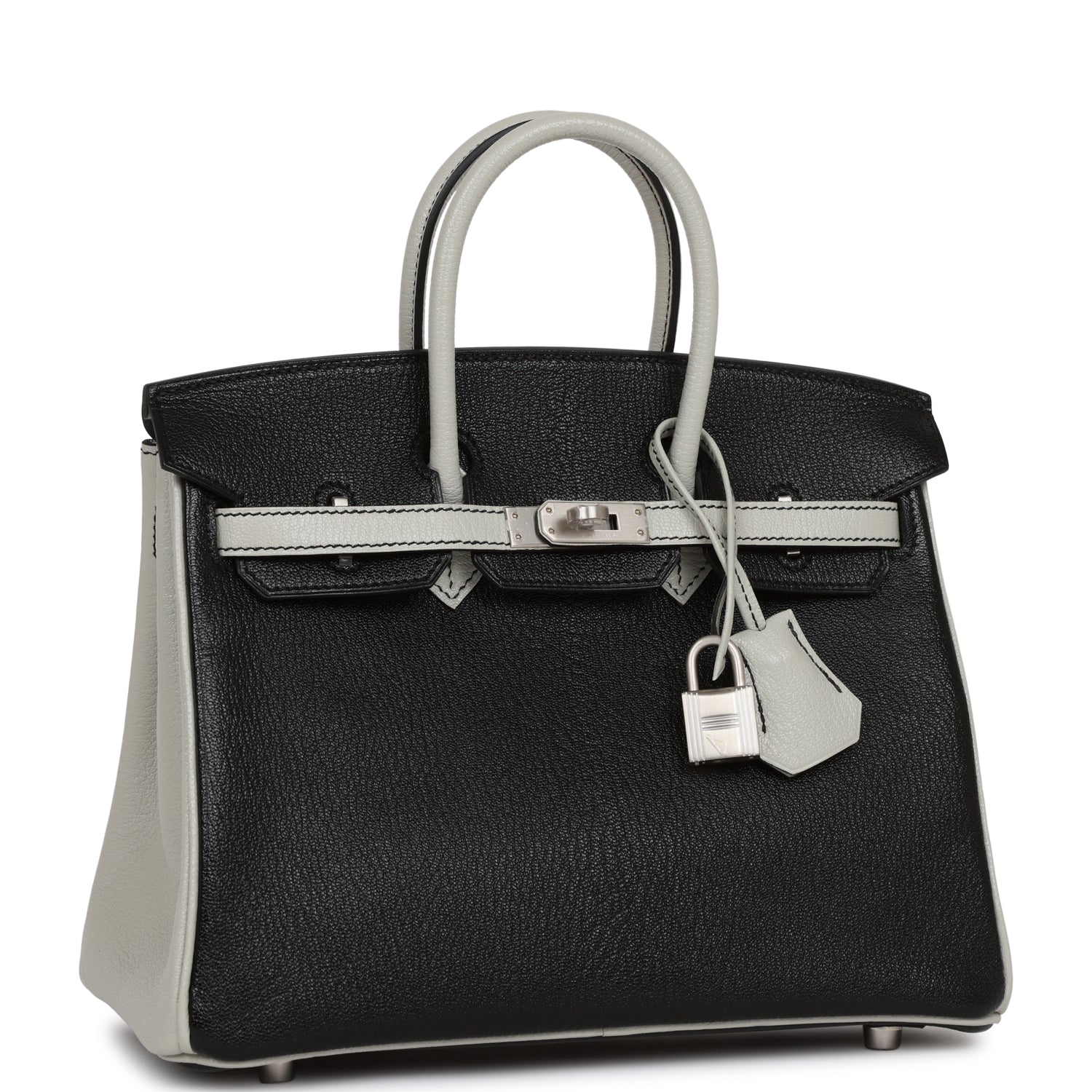 HMS Special Order (HSS) Birkin 25 Black and Gris Perle Chèvre Brushed Palladium Hardware