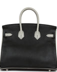 HMS Special Order (HSS) Birkin 25 Black and Gris Perle Chèvre Brushed Palladium Hardware