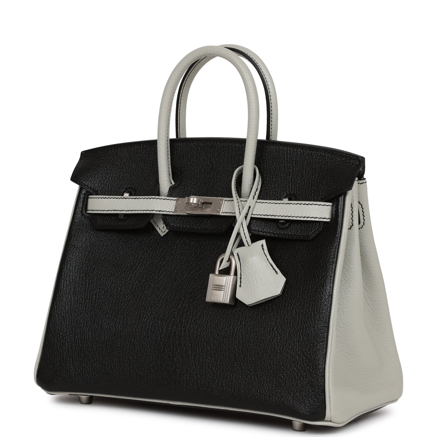 HMS Special Order (HSS) Birkin 25 Black and Gris Perle Chèvre Brushed Palladium Hardware