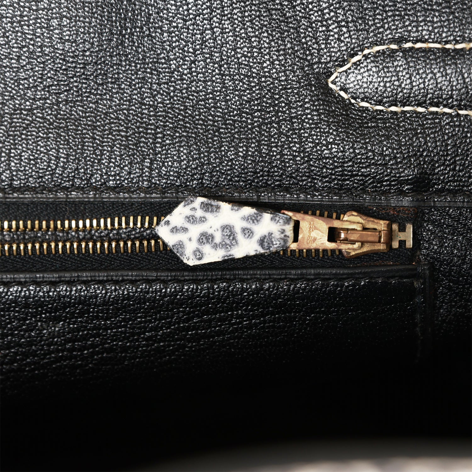 Vintage HMS Birkin 30 White Dalmatian Buffalo Gold Hardware