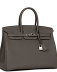 HMS Birkin 35 Gris Meyer Togo Palladium Hardware
