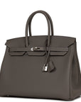 HMS Birkin 35 Gris Meyer Togo Palladium Hardware