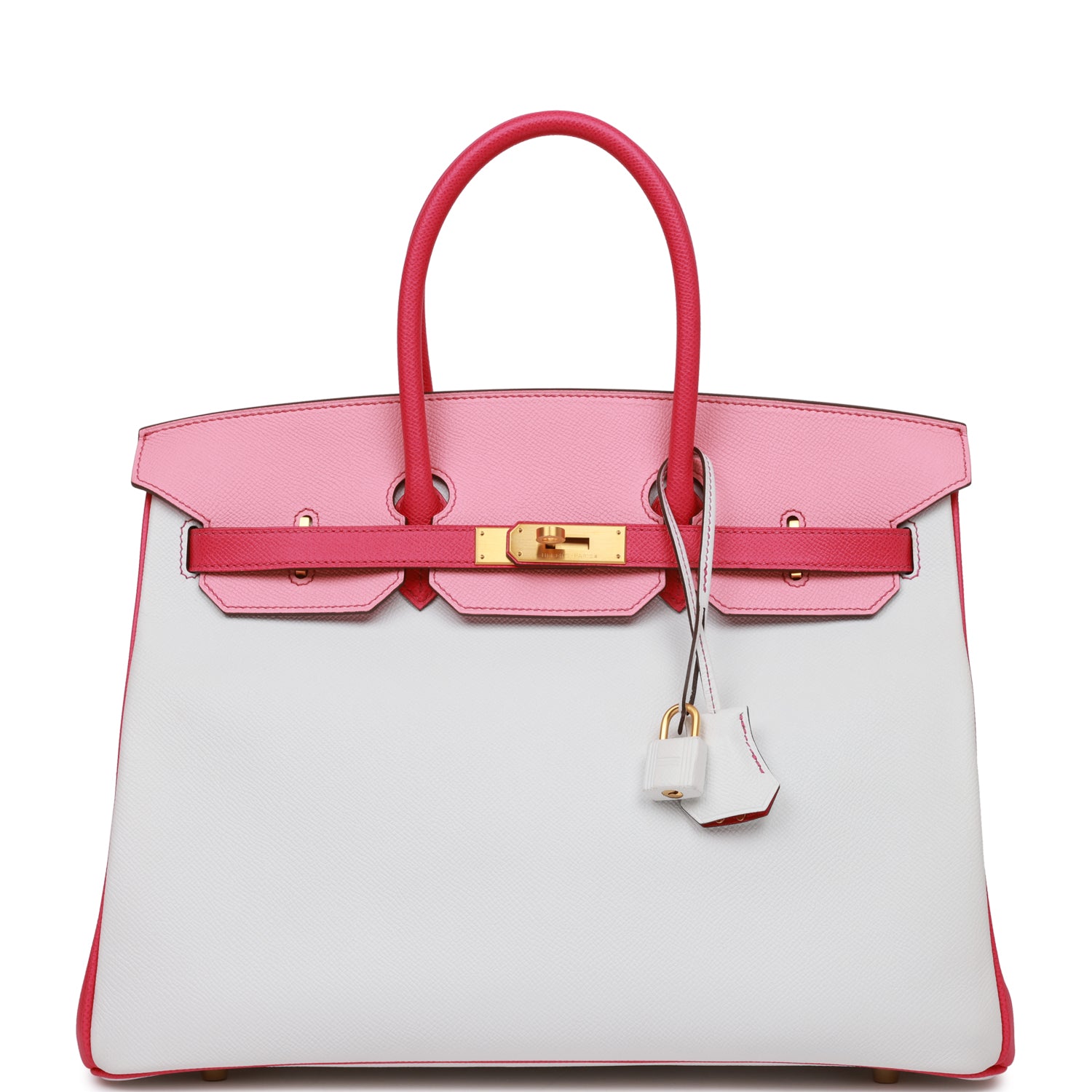 HMS Special Order (HSS) Birkin 35 Rose Tyrien, Rose Lipstick and White Epsom Brushed Gold Hardware