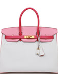 HMS Special Order (HSS) Birkin 35 Rose Tyrien, Rose Lipstick and White Epsom Brushed Gold Hardware