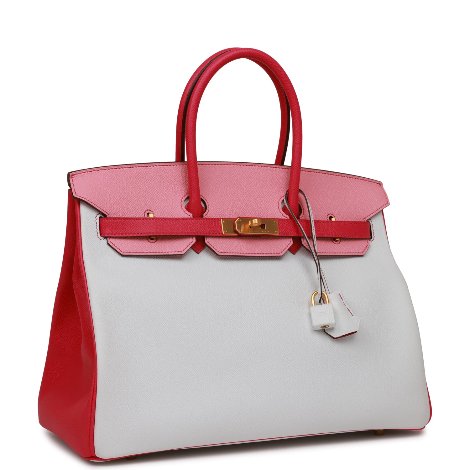HMS Special Order (HSS) Birkin 35 Rose Tyrien, Rose Lipstick and White Epsom Brushed Gold Hardware