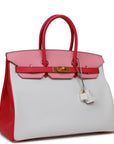 HMS Special Order (HSS) Birkin 35 Rose Tyrien, Rose Lipstick and White Epsom Brushed Gold Hardware