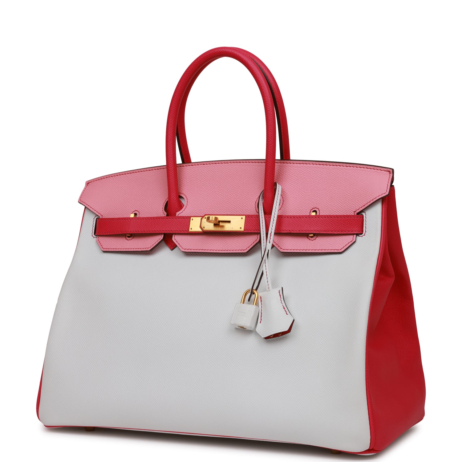 HMS Special Order (HSS) Birkin 35 Rose Tyrien, Rose Lipstick and White Epsom Brushed Gold Hardware