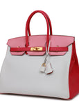 HMS Special Order (HSS) Birkin 35 Rose Tyrien, Rose Lipstick and White Epsom Brushed Gold Hardware