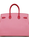 HMS Special Order (HSS) Birkin 35 Rose Tyrien, Rose Lipstick and White Epsom Brushed Gold Hardware