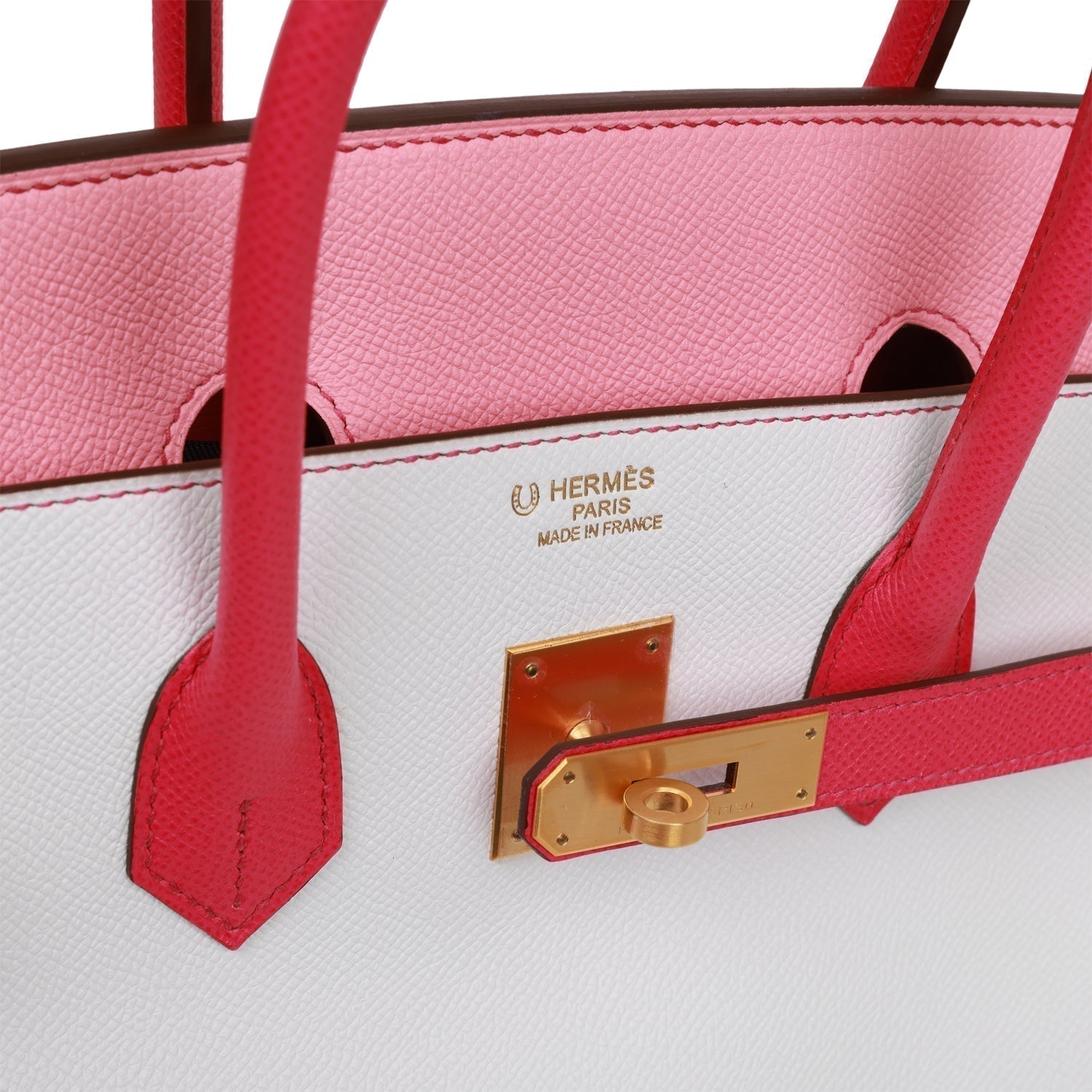 HMS Special Order (HSS) Birkin 35 Rose Tyrien, Rose Lipstick and White Epsom Brushed Gold Hardware