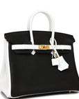 HMS Special Order (HSS) Birkin 25 Black and White Clemence Gold Hardware