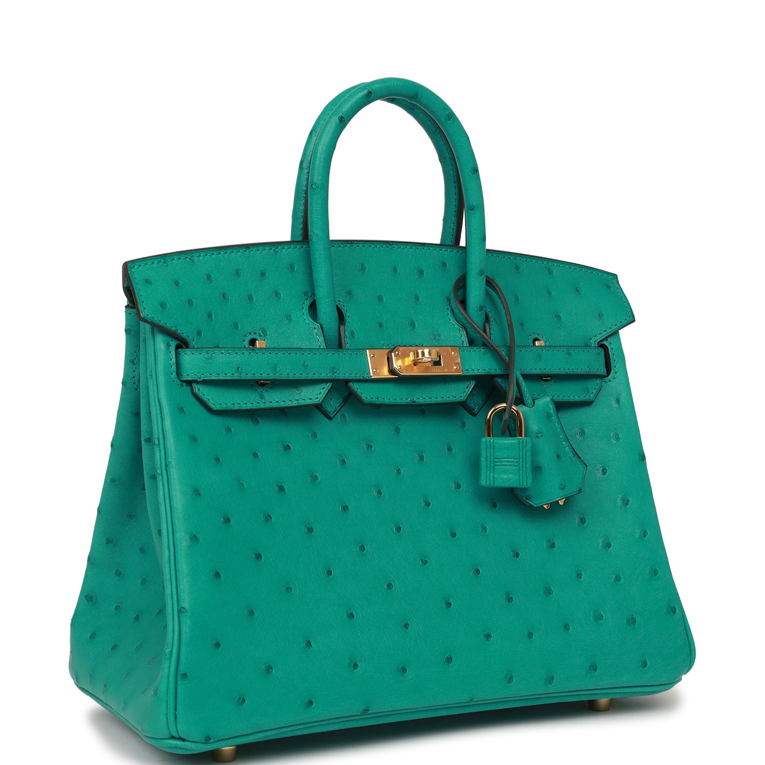 HMS Birkin 25 Vert Verone Ostrich Gold Hardware
