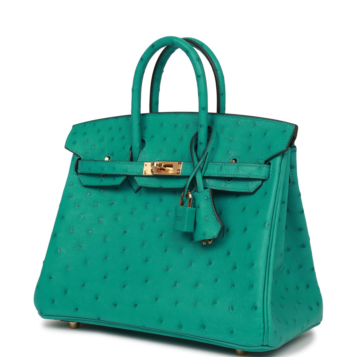 HMS Birkin 25 Vert Verone Ostrich Gold Hardware