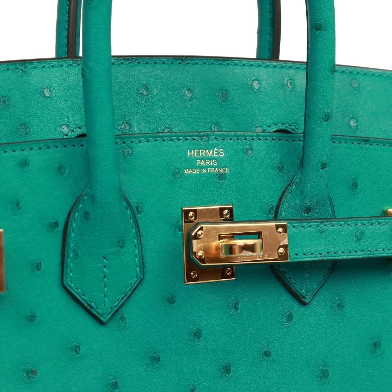 HMS Birkin 25 Vert Verone Ostrich Gold Hardware