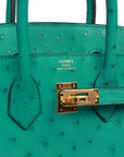 HMS Birkin 25 Vert Verone Ostrich Gold Hardware