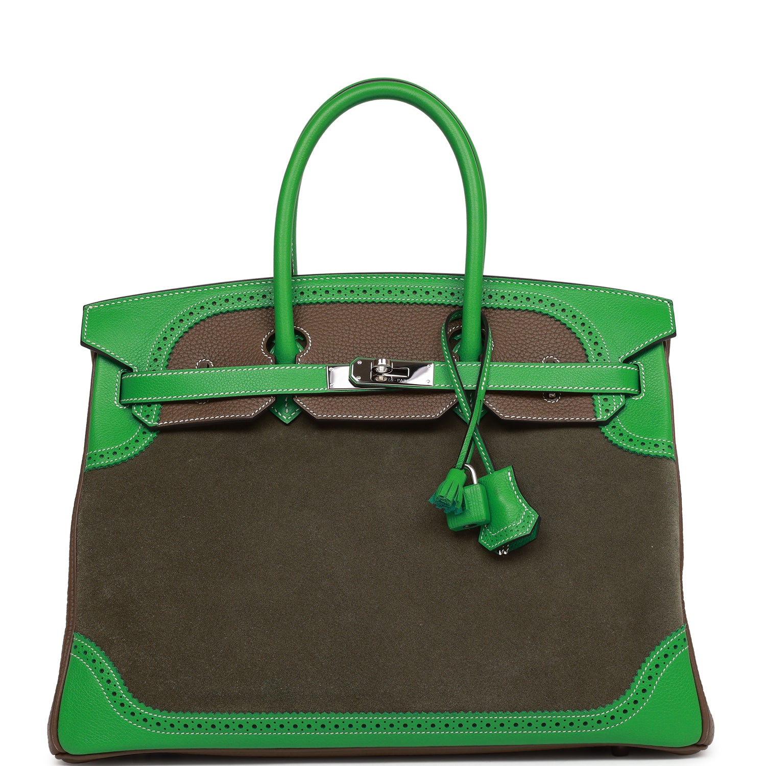 HMS Grizzly Ghillies Birkin 35 Vert de Gris, Bambou and Taupe Doblis Palladium Hardware