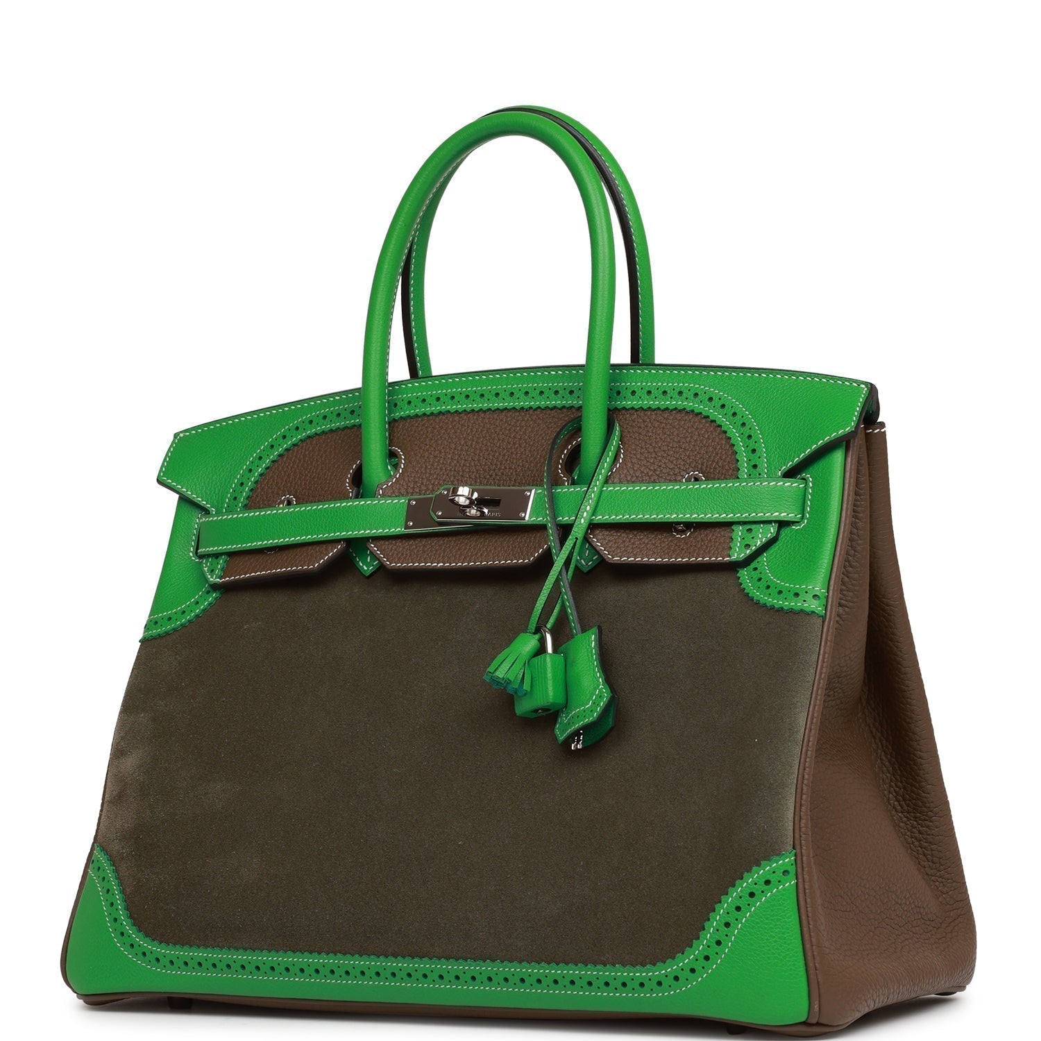 HMS Grizzly Ghillies Birkin 35 Vert de Gris, Bambou and Taupe Doblis Palladium Hardware