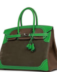 HMS Grizzly Ghillies Birkin 35 Vert de Gris, Bambou and Taupe Doblis Palladium Hardware