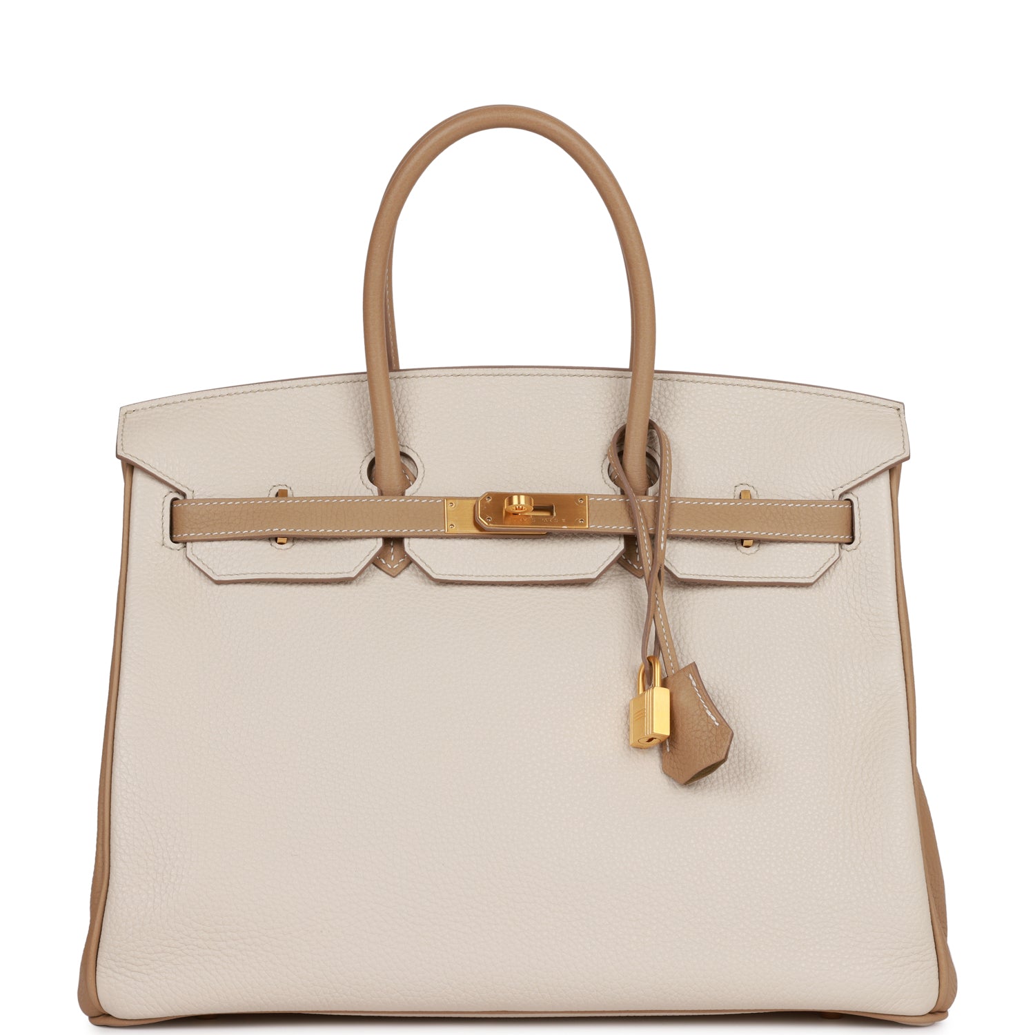 Top Quality HMS Special Order (HSS) Birkin 35 Craie and Trench Clemence Brushed Gold Hardware