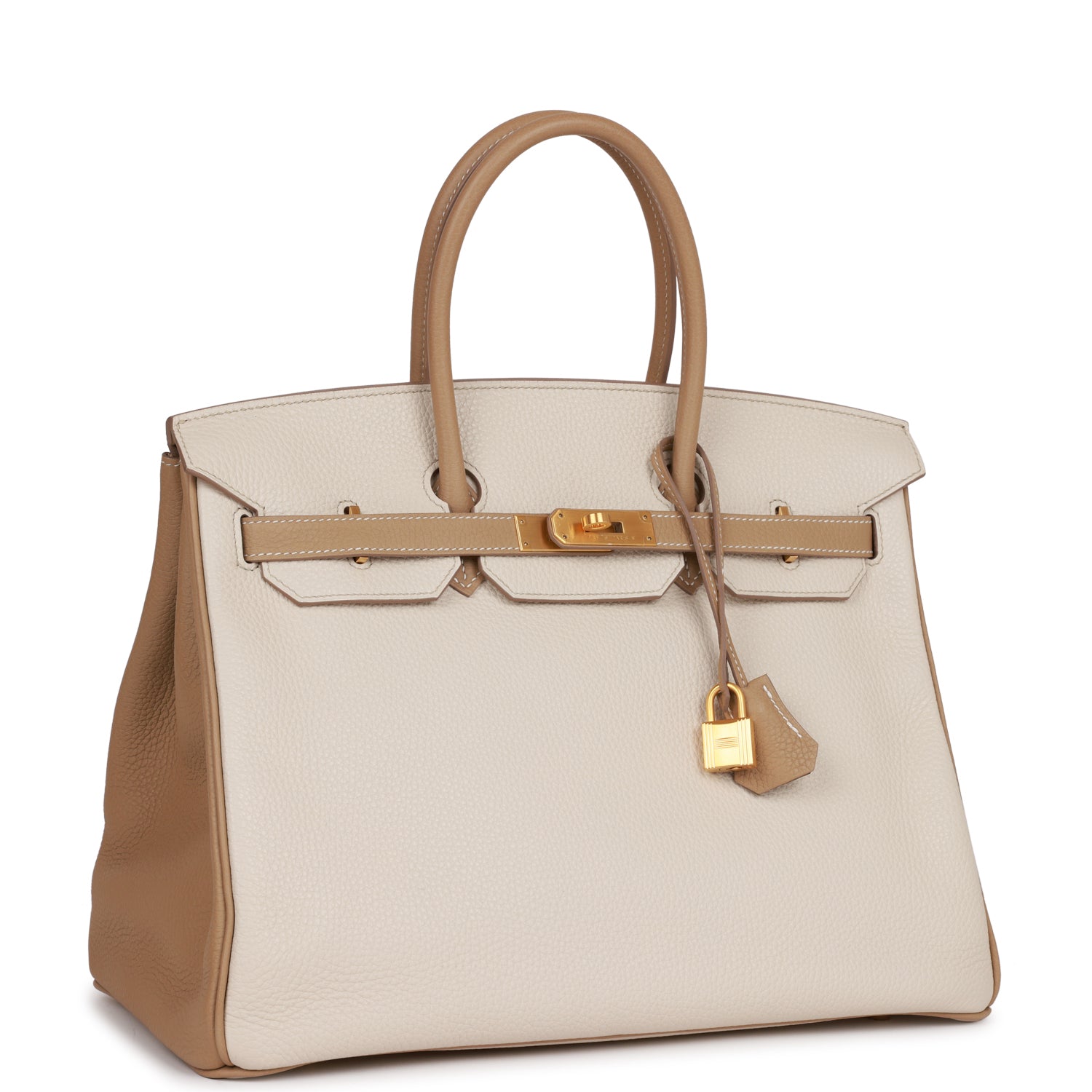 Top Quality HMS Special Order (HSS) Birkin 35 Craie and Trench Clemence Brushed Gold Hardware