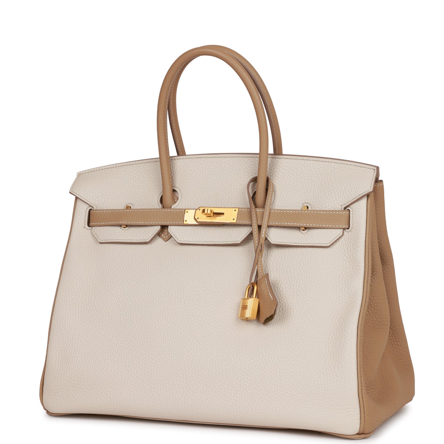 Top Quality HMS Special Order (HSS) Birkin 35 Craie and Trench Clemence Brushed Gold Hardware