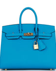 HMS Birkin Sellier 25 Bleu Frida Epsom Gold Hardware