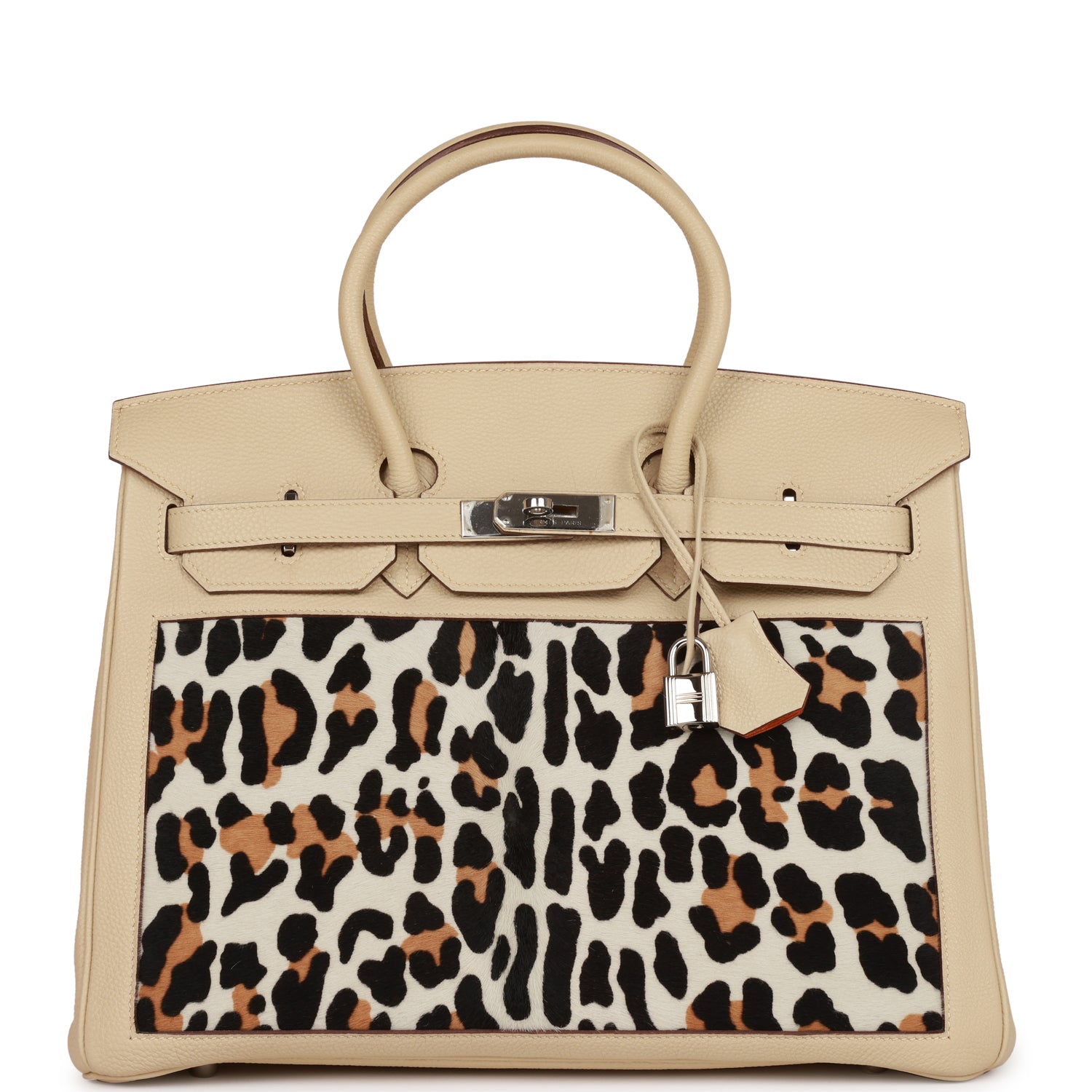 Vintage HMS Birkin 35 Parchemin Togo and Leopard Troika Palladium Hardware