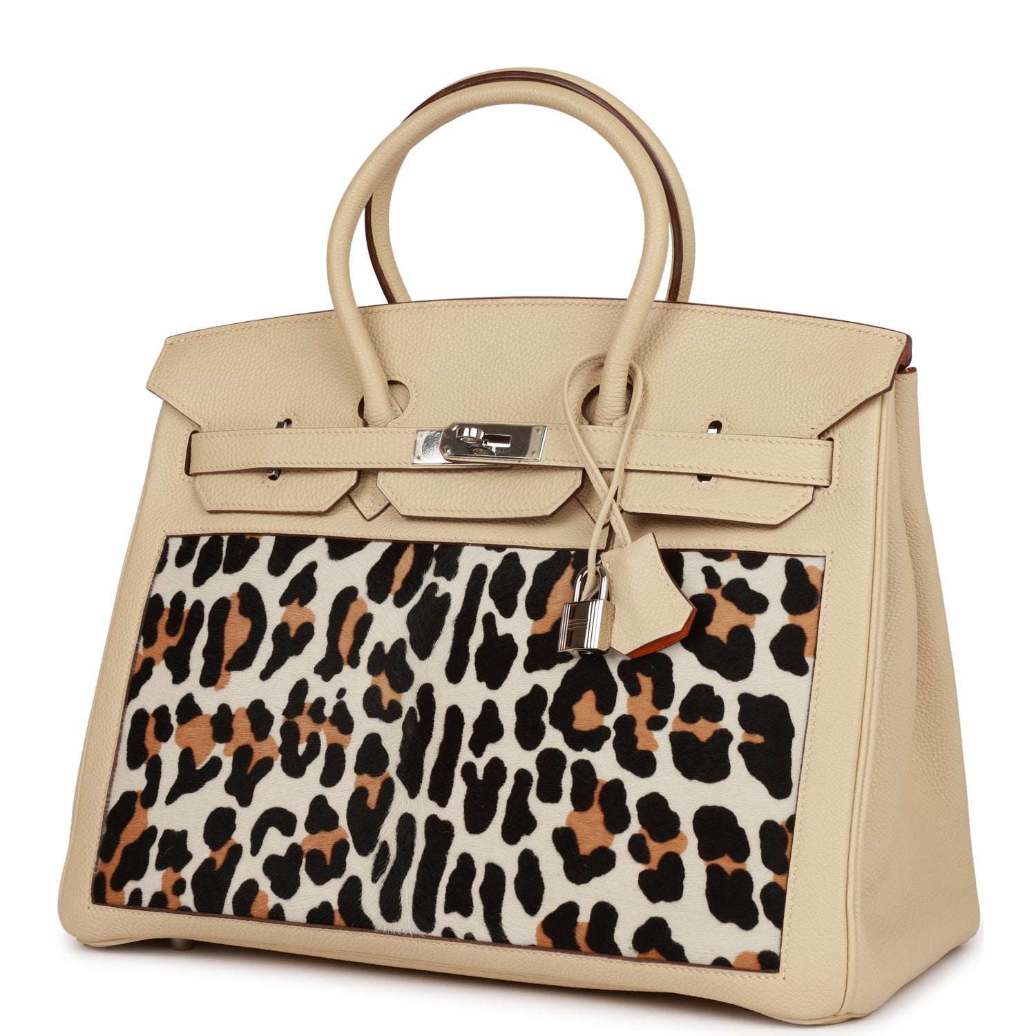 Vintage HMS Birkin 35 Parchemin Togo and Leopard Troika Palladium Hardware