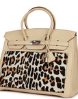 Vintage HMS Birkin 35 Parchemin Togo and Leopard Troika Palladium Hardware