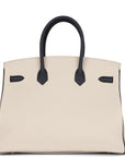Top Quality HMS Special Order (HSS) Birkin 35 Craie and Bleu Nuit Togo Palladium Hardware