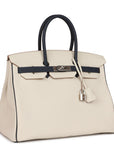 HMS Special Order (HSS) Birkin 35 Craie and Bleu Nuit Togo Palladium Hardware