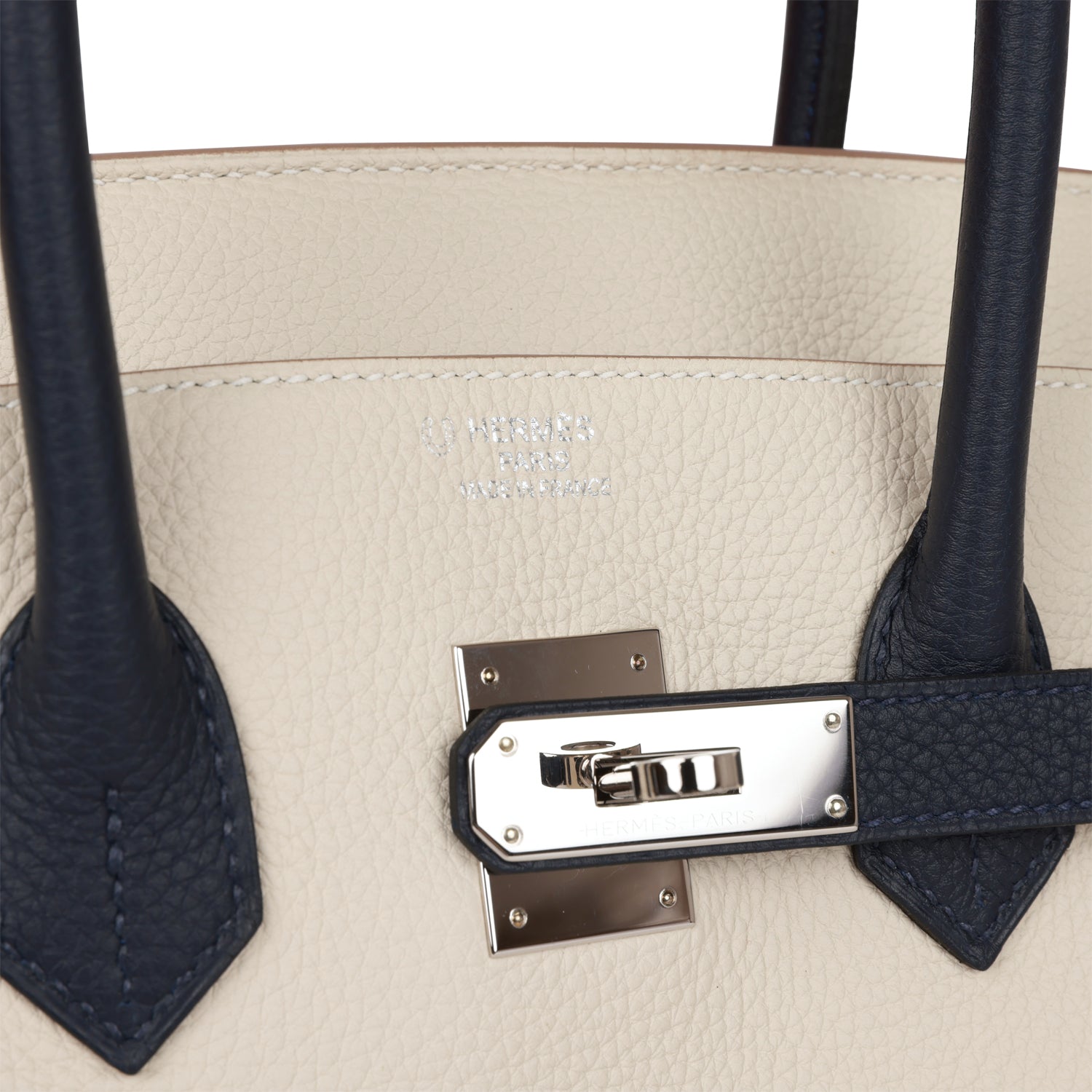 Top Quality HMS Special Order (HSS) Birkin 35 Craie and Bleu Nuit Togo Palladium Hardware