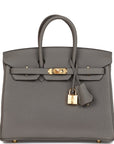 HMS Birkin 25 Gris Meyer Togo Gold Hardware