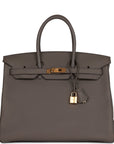 HMS Birkin 35 Gris Etain Togo Gold Hardware