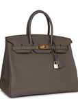HMS Birkin 35 Gris Etain Togo Gold Hardware