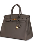 HMS Birkin 35 Gris Etain Togo Gold Hardware