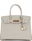HMS Birkin 30 Gris Perle Togo Gold Hardware
